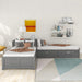 L-Shaped Platform Bed with Trundle, Drawers and Built-In Desk, Wood Bed for Teens, L Shaped Twin Bed, Grey
