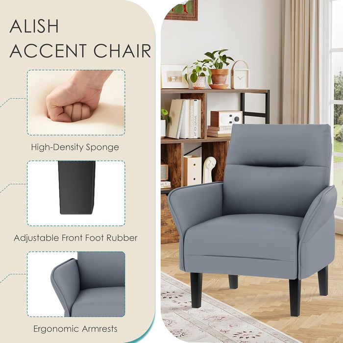 Gray Upholstered Suede Armchair With Durable Timber