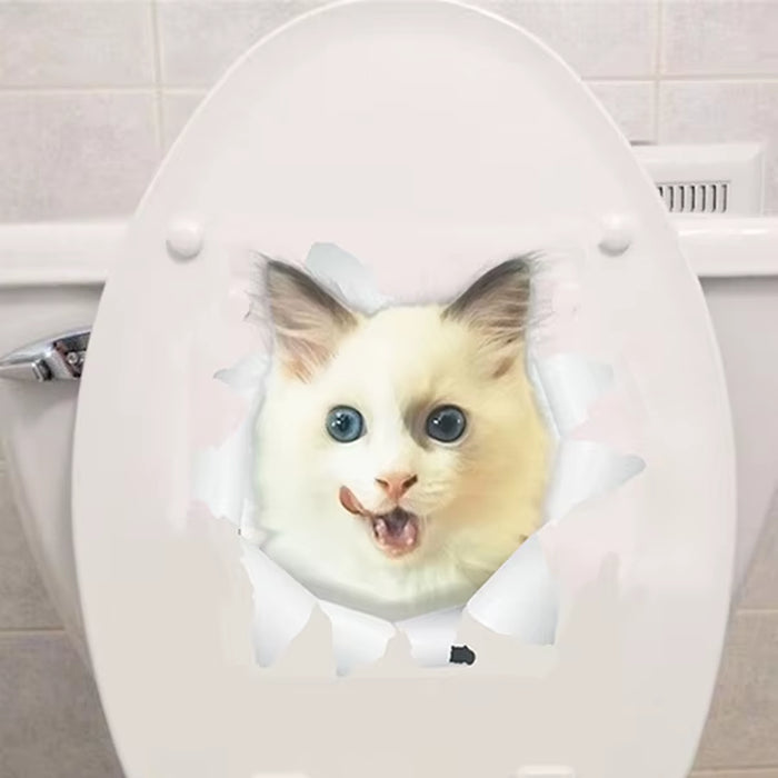 Cats 3D Wall Sticker Toilet Stickers Hole View Vivid Dogs Bathroom for Home Decoration Animals Vinyl Decals Art Wallpaper Poster