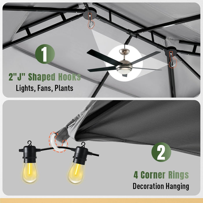Outdoor Gazebo for Patio 10X12, Metal Frame Canopy with Double Roofs, Heavy Duty Party Tent and Shelter with Mosquito Netting and Privacy Screen for Backyard, Lawn, Garden, Deck