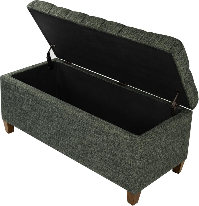 Home Decor Tufted Ainsley Button Storage Ottoman Bench with Hinged Lid Ottoman Bench with Storage for Living Room & Bedroom, Green Clover Fabric