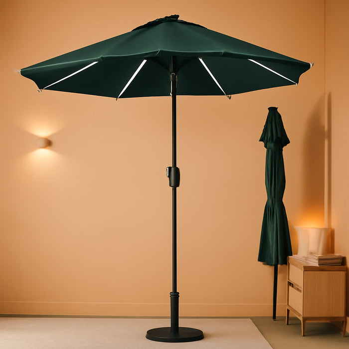 9FT Outdoor Solar LED Lighted Patio Umbrella with 8 LED Strip Lights & 8 Ribs, Convenient Crank Lift System