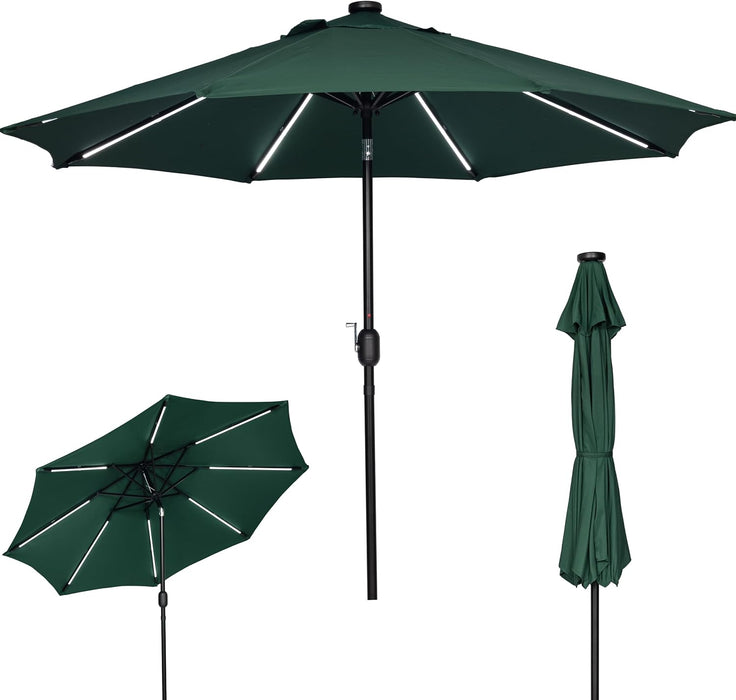 9FT Outdoor Solar LED Lighted Patio Umbrella with 8 LED Strip Lights & 8 Ribs, Convenient Crank Lift System
