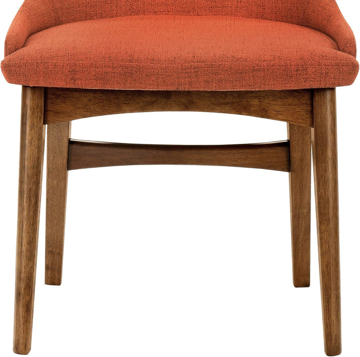 Azalea Orange Fabric and Walnut Wood Dining Side Chairs - Set of 2