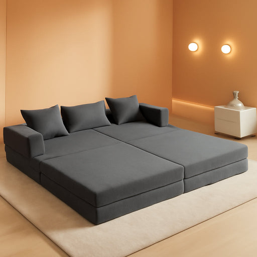 6-In-1 Tri-Folding Mattress | Cloud Boneless L-Shaped Modular Sectional Couches | Corduroy Pet-Friendly Convertible Futon Sofa Bed with 800LB Capacity Apartment, Guest Room, Game Room