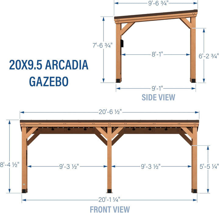 Arcadia 20 Ft. X 9.5 Ft. All Cedar Wooden Gazebo Pavilion with Hard Top Steel Slant Roof