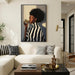 Framed African American Wall Art, Modern Black Woman Canvas Picture Prints, Black and White Portrait Black Art Decor for Living Room, Coffee Corner, Bedroom, Office, 24 X 36 In