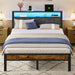 Queen Size Bed Frame with 2-Tier Storage Shelf Headboard, LED Lights