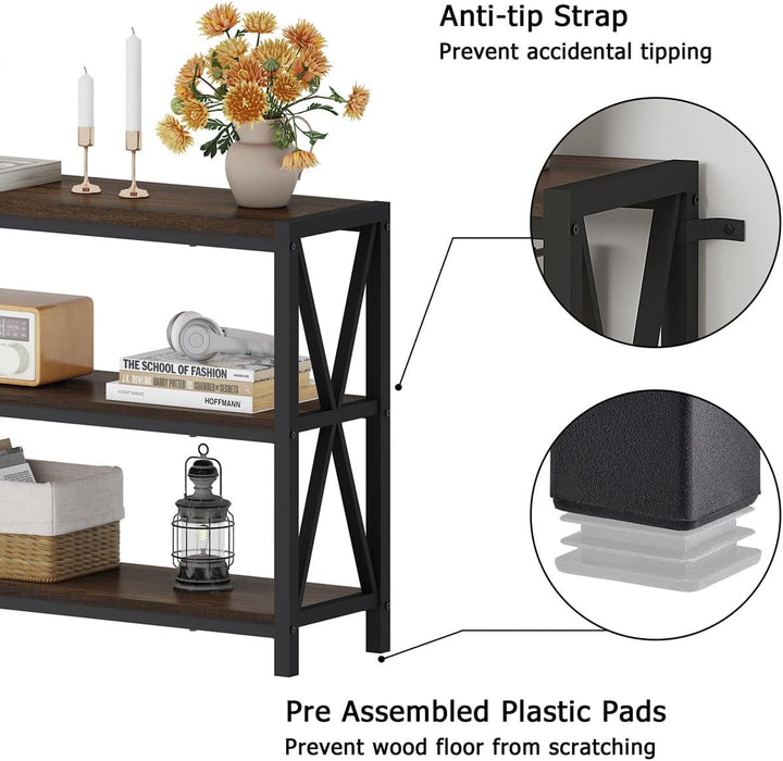 Console Table for Entryway, Modern Entry Table with 3 Tier Shelves, Couch Tables behind Sofa for Living Room (55 Inch, Dark Walnut)