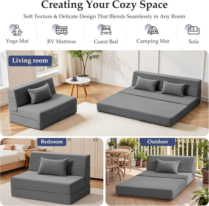 Dark Gray 4In1 FoldingMemoryFoam SofaBed WashableCover