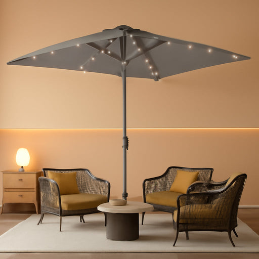 Rectangle Patio Umbrella with Solar Lights, 6X9Ft Outdoor Rectangular Table Market Umbrella Patio with Push Button Tilt and Crank for Pool, Deck, Garden,Backyard