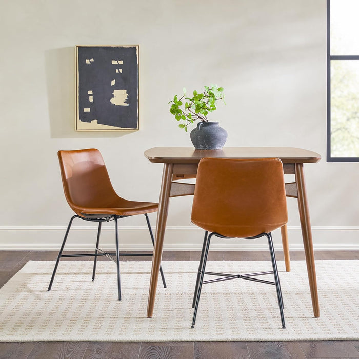 Mid-Century Upholstered Dining Chair with Metal X Base, Set of 2, Whiskey Brown