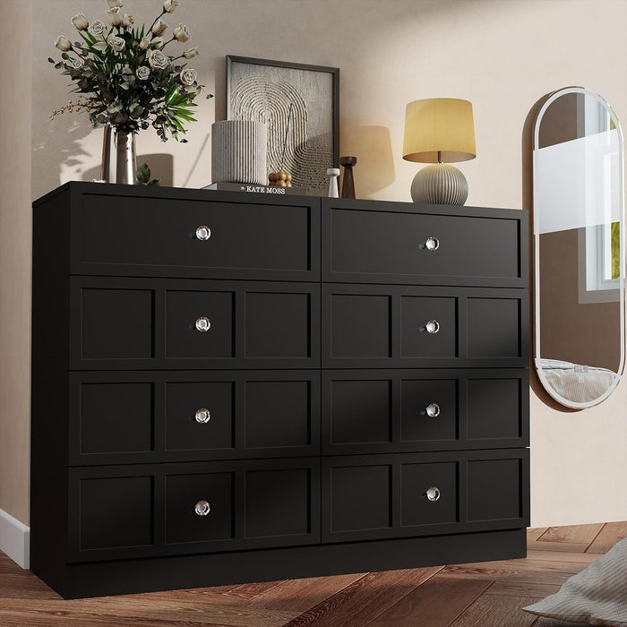8 Drawer Dresser for Bedroom: 47" Black Chest of Drawers with Deep Drawers