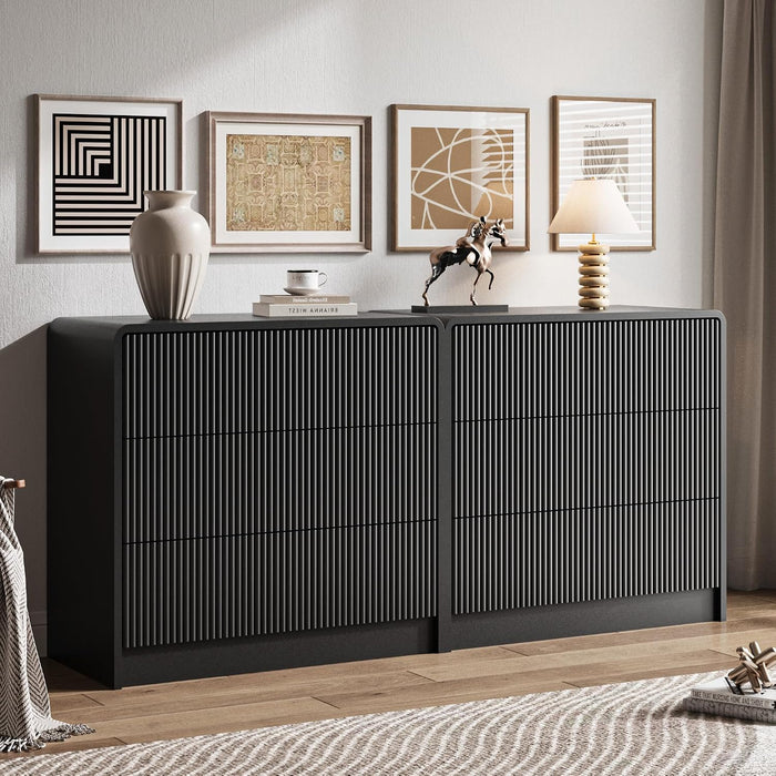 55" Wide Modern Curved 3 Drawer Dresser，Black