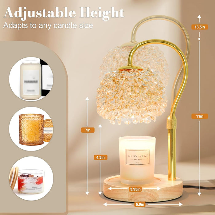 Candle Warmer Lamp with Timer, Dimmable Candle Lamp Warmer with 312 K9 Crystals Adjustable Height Electric Candle Warmer for Women Gifts, Wax Warmer Lamp with 2 Bulbs for Jar Candles