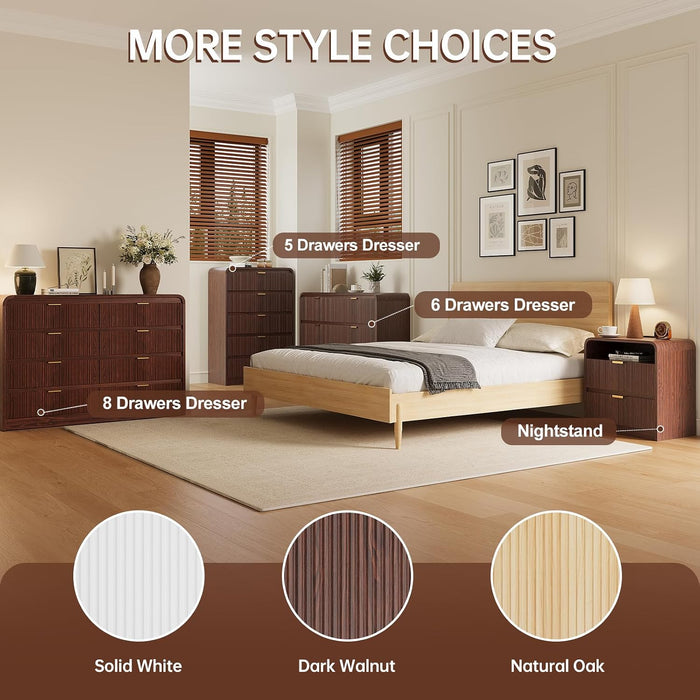 Fluted 8 Drawers Dresser for Bedroom, 55" Wide Wooden Dresser with Metal Handle, Curved Profile Design, Modern Storage Organizer for Bedroom, Living Room, Hallway, Dark Walnut