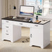 59” Office Desk with Lockable Drawers, Modern Computer Desk with File Drawer, Charging Station & Drop-Front Keyboard Drawer, Executive Desk with Storage Cabinet for Home Office & Studio, White