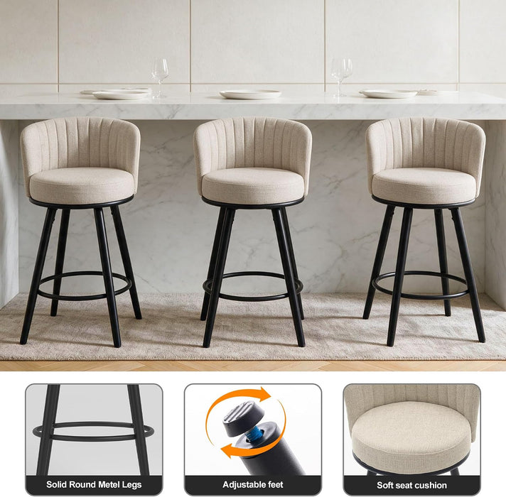 Swivel Bar Stools Set of 2, 28" Seat Height, Modern Design | Upholstered Barstools with Back and Footrest, Metal Legs, Suitable for Kitchen Island, Counter, Dining Room