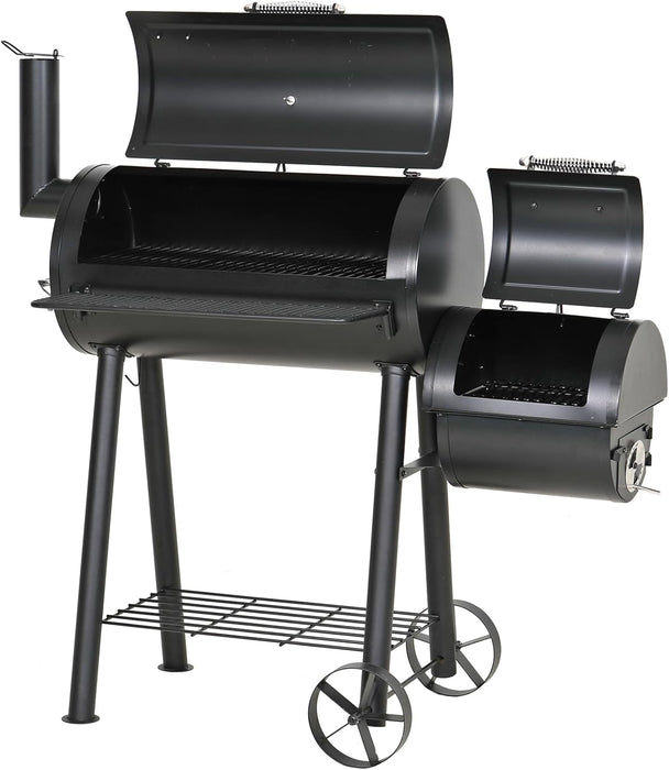 Offset Smoker Charcoal Grills with 28 Inch Cook Chamber, Barrel Smoker and Charcoal Grill Combo, 512 Sq. In. Space Barrel Smoker Grill for Outdoor BBQ Patio Backyard Cooking