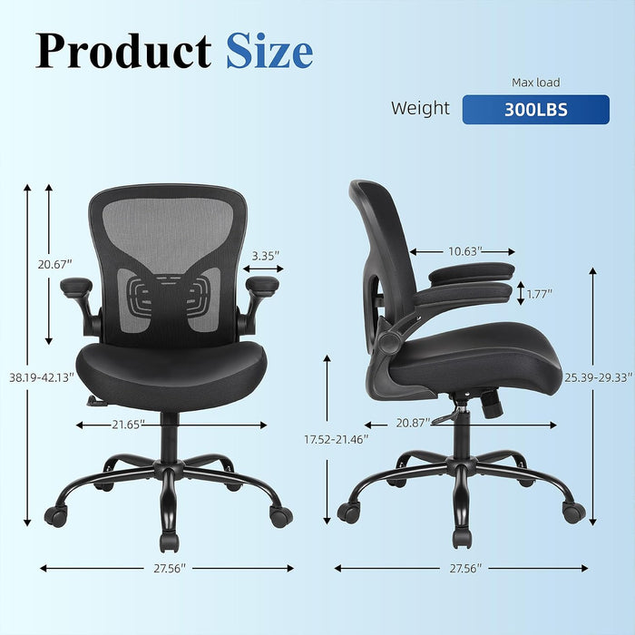 Ergonomic Office Chair, Flip-Up Armrest, Mesh Back PU Leather Seat
