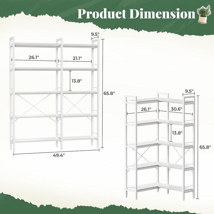 White L Shaped Corner Bookshelf HeavyDuty Oversized