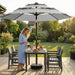10FT Patio Umbrella 3 Tiers Outdoor Market Umbrella with 32 Solar Powered LED Lights, Windproof Outdoor Market Umbrella for Deck, Poolside & Garden, Sturdy Push-Button Tilt Table Umbrella, Light Gray