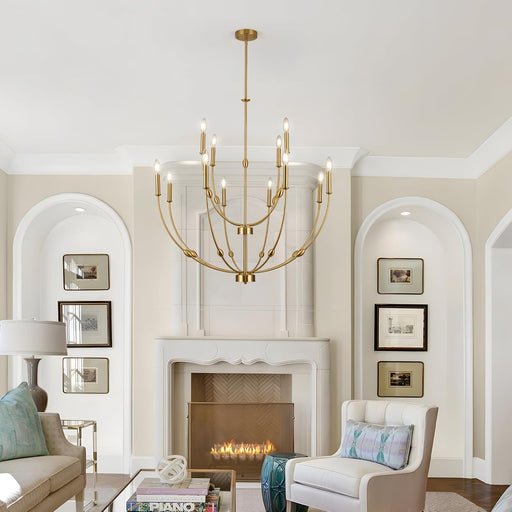 Magnificent Brushed Gold Chandelier 12 Light Fixture