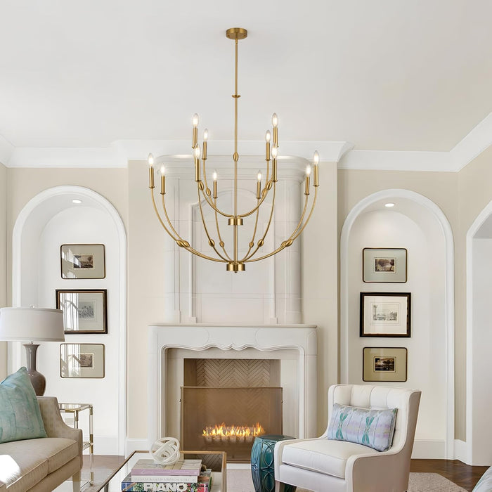 Magnificent Brushed Gold Chandelier 12 Light Fixture