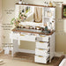 43" Large Vanity Desk with 30" HD Lighted Mirror,Modern Vanity Desk with Mirror and Lights, Makeup Vanity with 5 Drawers and Storage Shelves and Charging Station, White2300