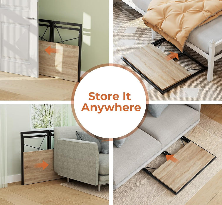 Small Folding Desk 31.5 Inch No Assembly Required Computer Desks, Spaces Saving Foldable Table for Bedroom, Home Office, Dorm, Apartment, Kids, Beech