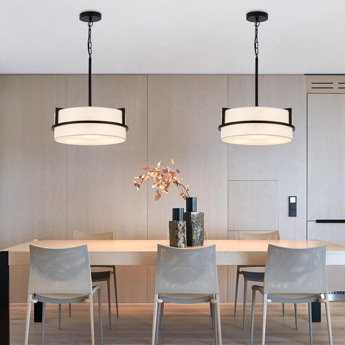 PureWhite Linen Drum Pendant Chandelier 15.7Inch Wide