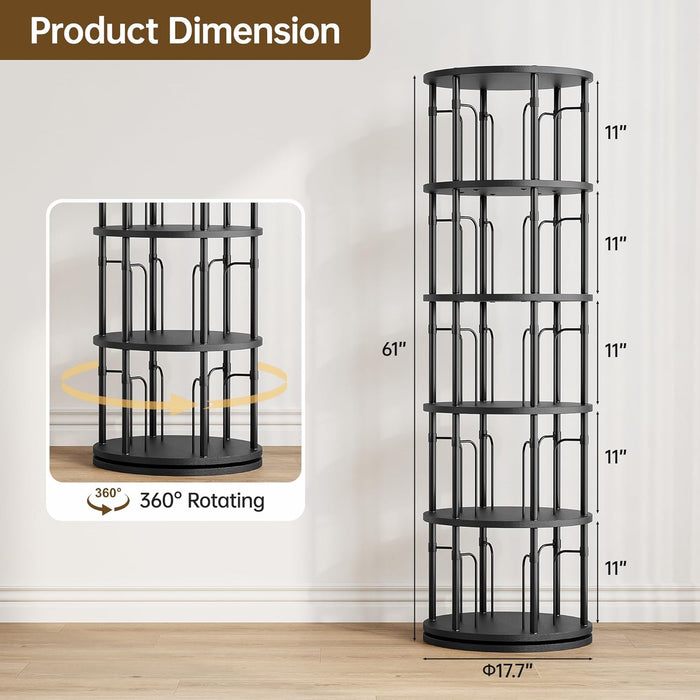Black Rotating Five Tier Floorstanding Bookshelf Spin360
