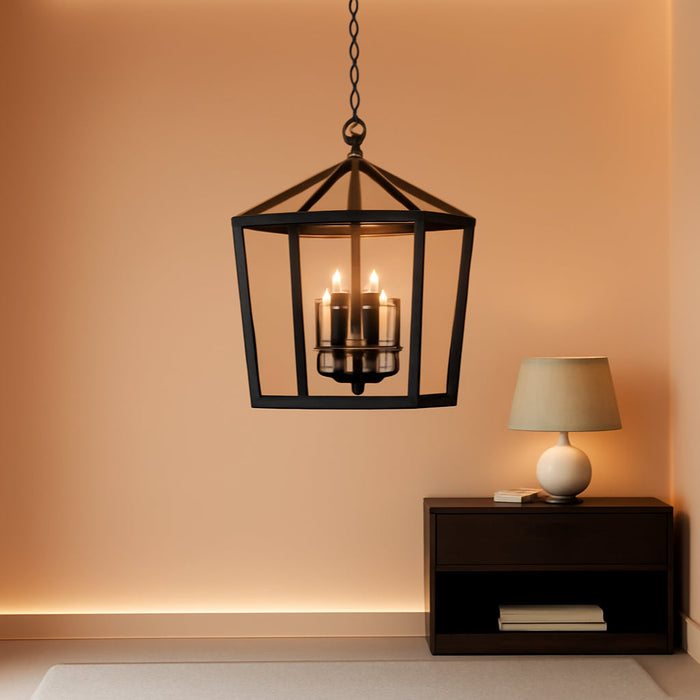 Farmhouse Rustic Black Lantern Chandelier Hanging Light Fixture 4-Lights for Kitchen Island Dining Room Hallway Entryway Foyer UL Listed