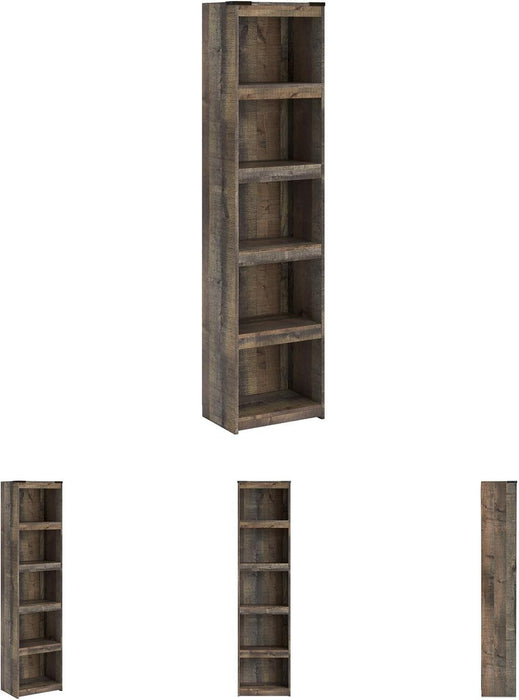 Trinell Rustic Entertainment Center Pier Bookcase with 3 Adjustable Shelves, Natural Brown