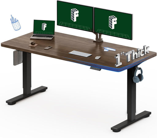 60"X24" One-Piece Electric Standing Desk, 1" Thick Seamless Desktop for Home Office, Study & Multi-Monitor Setup, Black Walnut