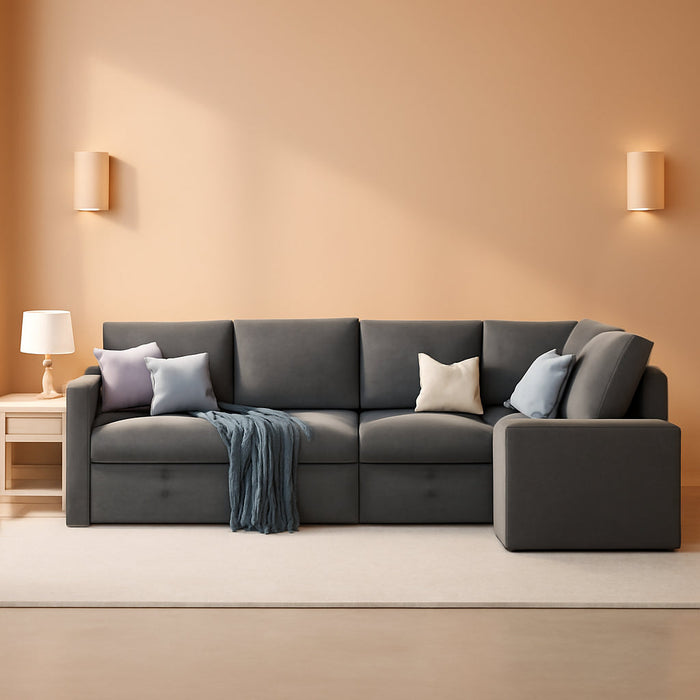 Grey Sectional Sofa Bed L-Shaped, 85", Storage