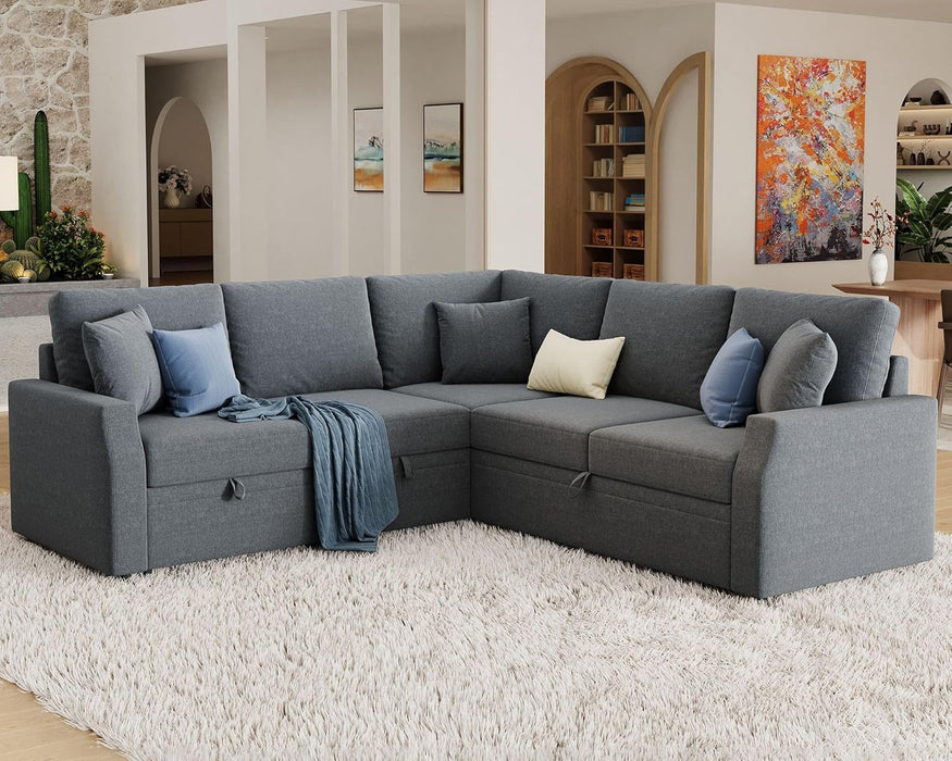 Grey Sectional Sofa Bed L-Shaped, 85", Storage