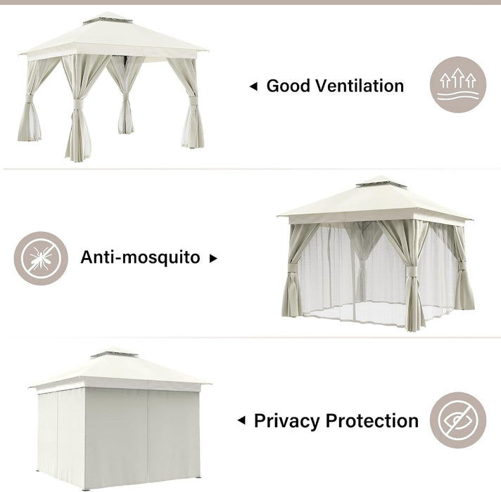 10x10 PatioOutdoor Gazebo Weather Resistant Double Roofs
