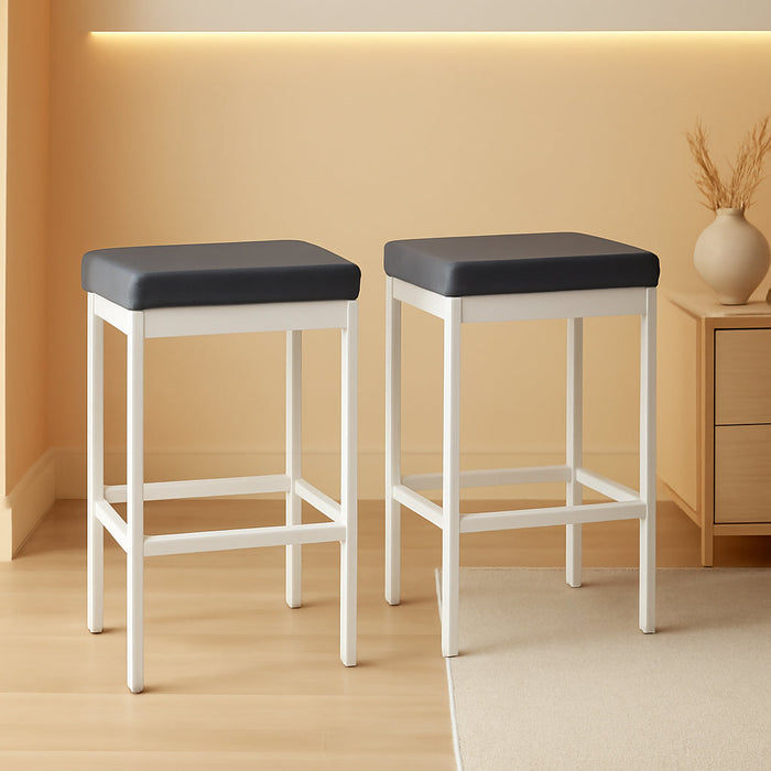 Bar Stools, Set of 2 Bar Chairs, 24.8-Inch Height Stools, Breakfast Bar Stools, Kitchen Bar Chairs, 2" Thick Upholstery, for Kitchen, Dining Room, Cafe, Bar Counter, White and Gray WG21BY01