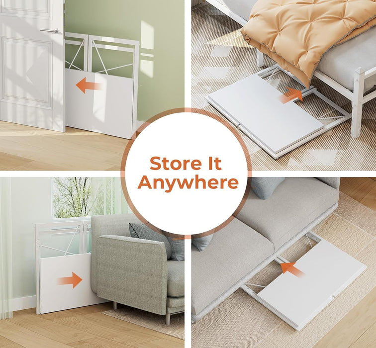 Small Folding Desk 31.5 Inch White Desks, No Assembly Required Computer Desk Spaces Saving Foldable Table for Bedroom, Home Office, Dorm, Apartment, Kids