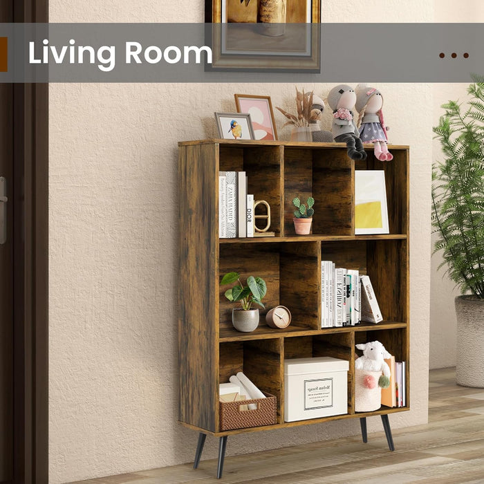 Bookshelf, 3-Tier 8 Cube Open Wooden Book Shelf with Legs, Floor Standing Office Bookcase, Wooden Bookcase for Office Furniture, Cubby Storage Organizer for Living Room/Bedroom