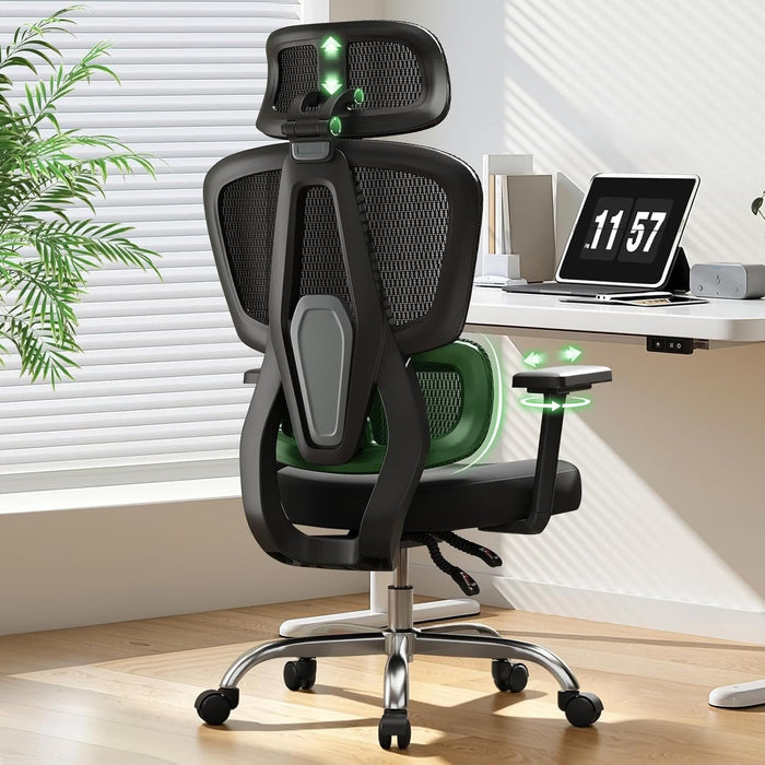 Office Chair Ergonomic Desk Chair Breathable Mesh Chair with Lumbar Support & Headrest, Black Office Chair 330 Lbs Home Computer Chair Thickened Cushion, Tilt Lock