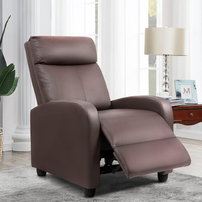 Massage Recliner Chair for Living Room Adjustable PU Leather Reclining Chair Home Theater Seating Modern Winback Single Sofa for Adults with Footrest (Leather, Brown)