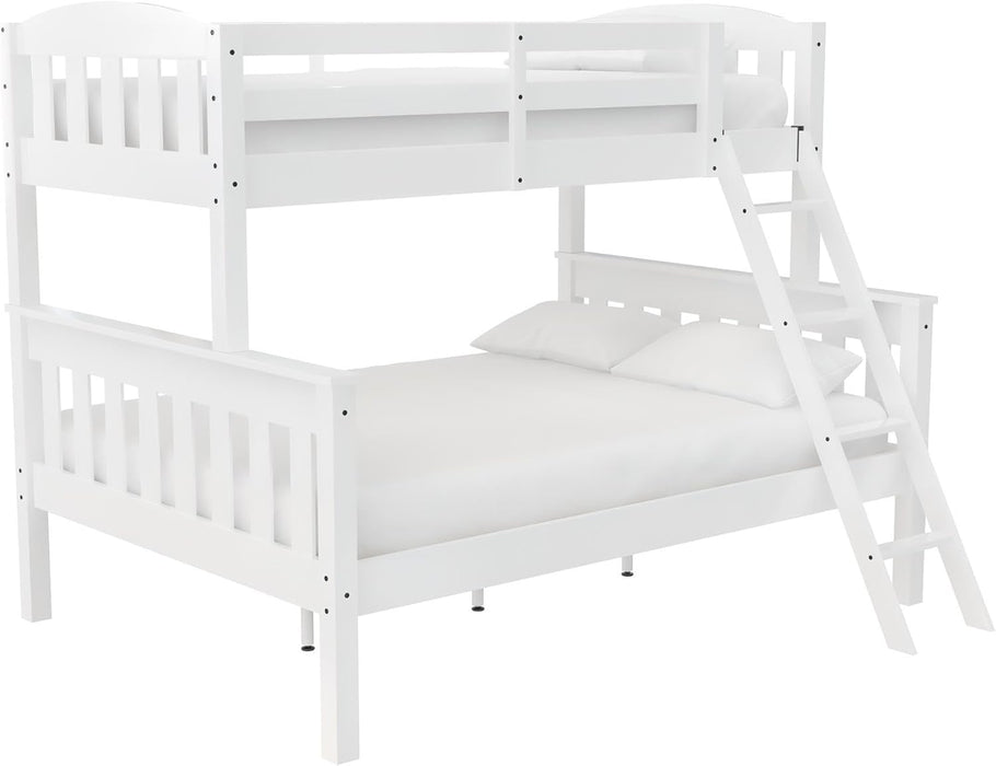 Airlie Twin over Full Bunk Bed, White, Wood Construction, Converts to Twin/Full, 4-Step Ladder, Guard Rails
