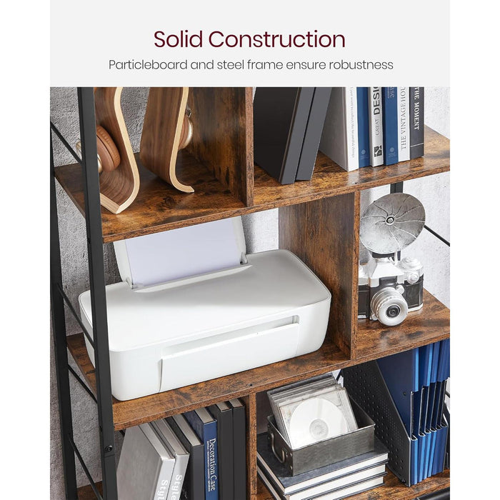 Bookshelf, 5-Tier Bookcase, Storage Shelving Unit, Display Shelf with Open Compartments for Living Room, Home Office, Bedroom, Industrial, Rustic Brown and Black ULBC121B01