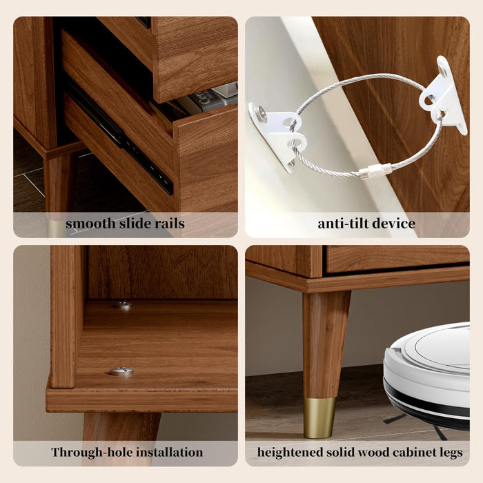 Walnut 6-Drawer Dresser 47-Inch Modern Mid Century