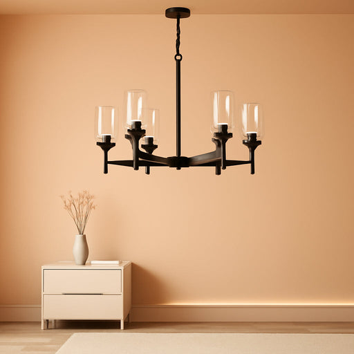 Black Chandeliers for Dining Room Light Fixture, Modern Farmhouse Chandeliers, 8 Lights with Clear Glass Shade Industrial Chandelier for Living Room Kitchen Island