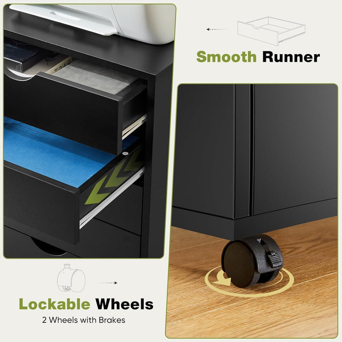 7-Drawer Chest, Office File Cabinet with Wheels, Black