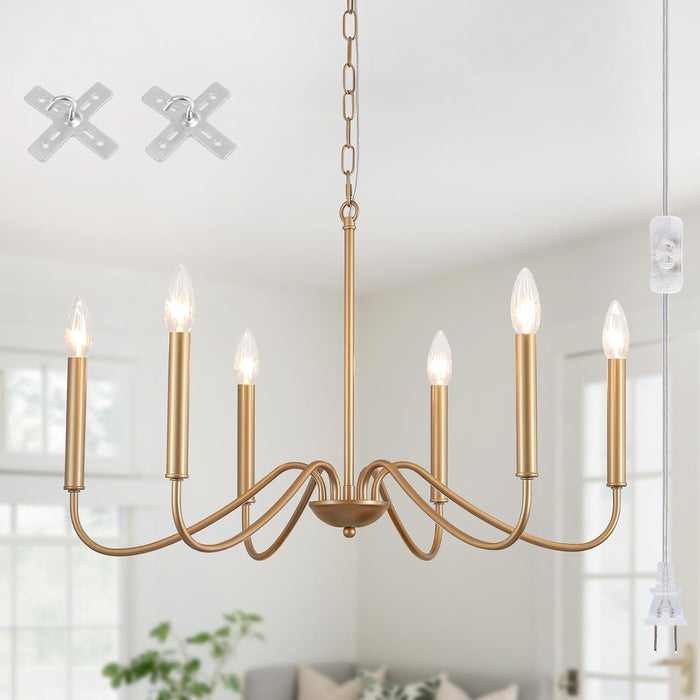 Six Light Gold Plated Chandelier IndustrialFarmhouseStyle