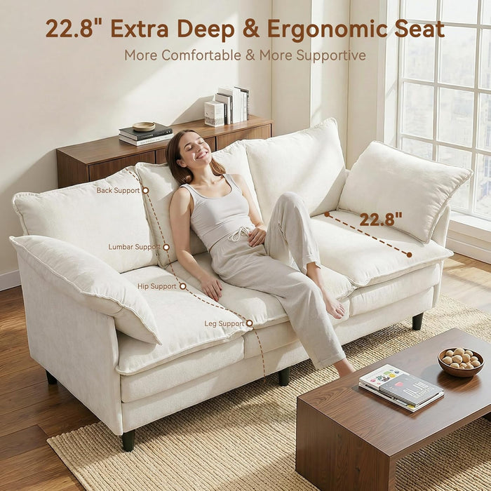 69 Inches Beige Overstuffed Ergonomic Chenille Sofa